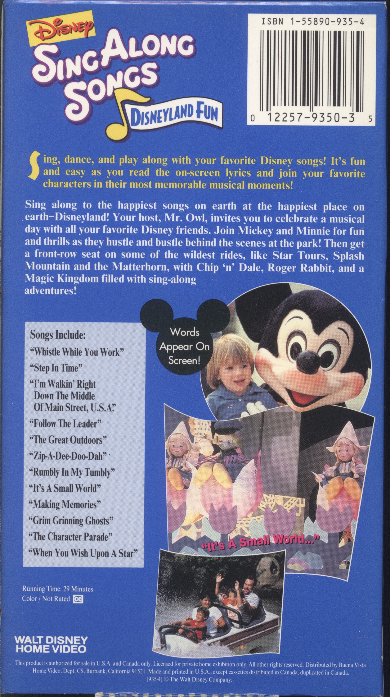 Disney Sing Along Songs Disneyland Fun 1997 Tape Free